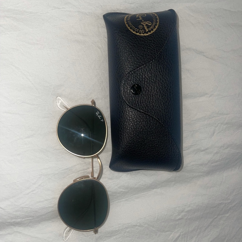 Ray-ban classic green and gold polarized round metal sunglasses